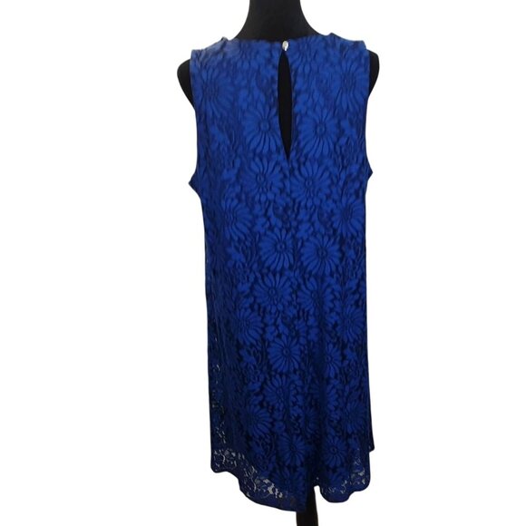 Tommy Hilfiger Womens Blue Floral Overlay Lace Sleeveless Shift Dress Size 14 - Picture 3 of 8